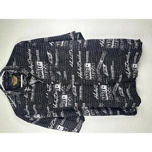 VTG Harley Davidson Vintage Rayon Button Up Shirt XXL Black White All Over AS IS